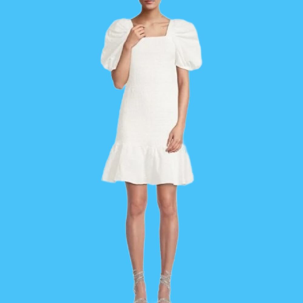 Rachel Parcell White Smocked Puff-Sleeve Mini Dress Size Small
